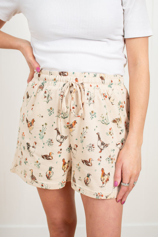 Ducks & Chicken Floral Print Shorts