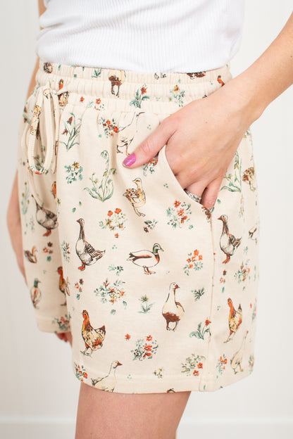 Ducks & Chicken Floral Print Shorts