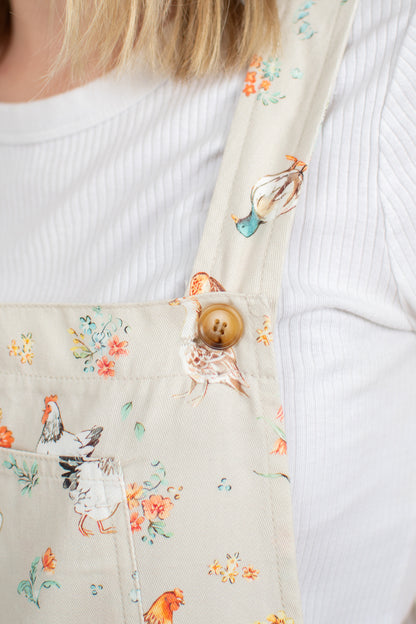 Ducks & Chickens Floral Print Shortalls