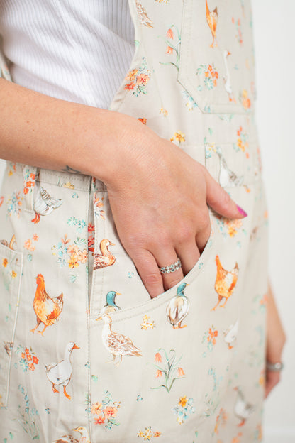 Ducks & Chickens Floral Print Shortalls