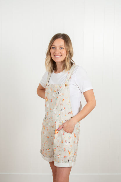 Ducks & Chickens Floral Print Shortalls