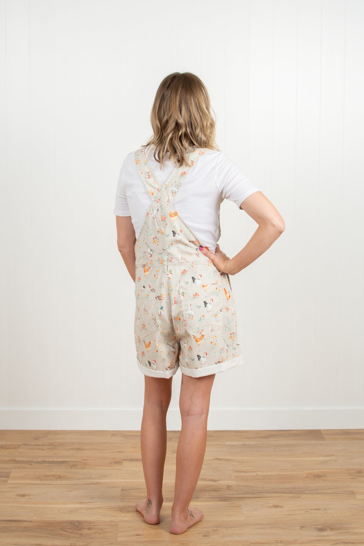 Ducks & Chickens Floral Print Shortalls