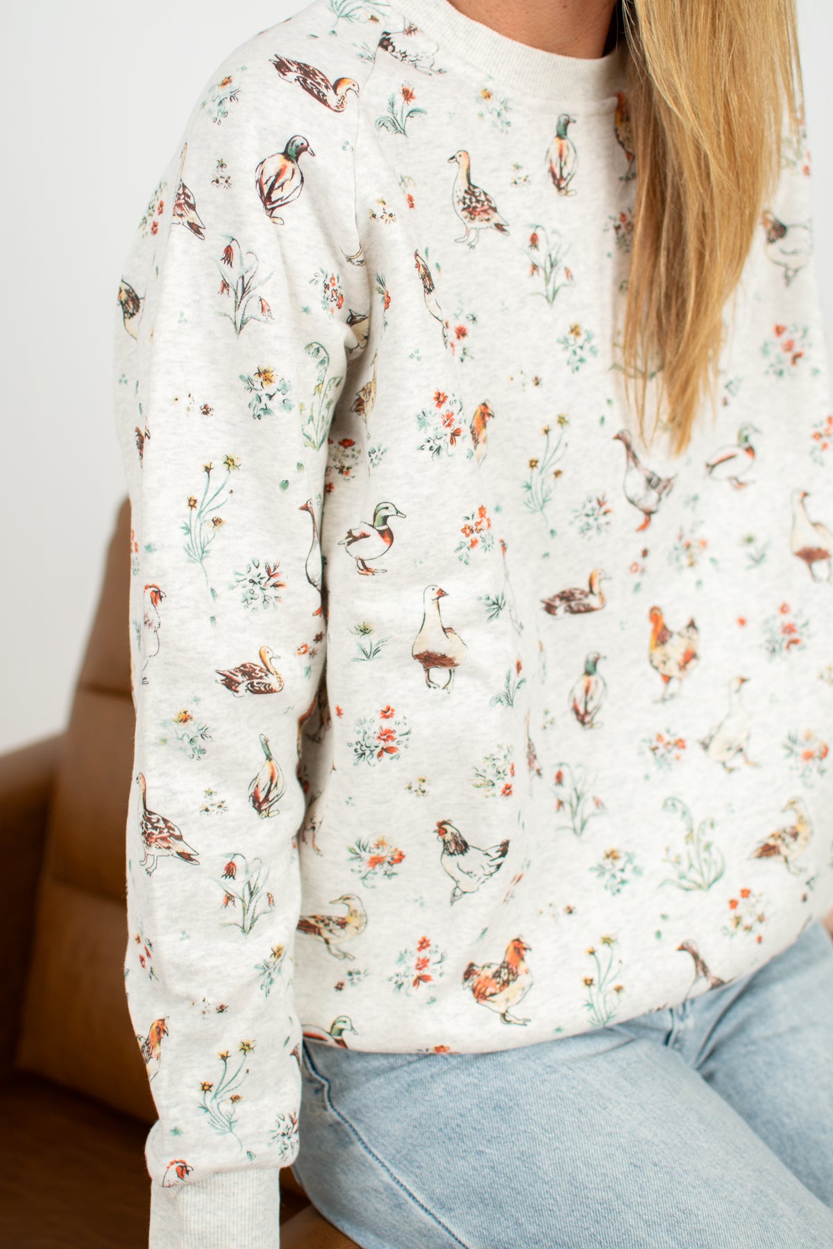 Ducks & Chickens Floral Print Sweatshirt