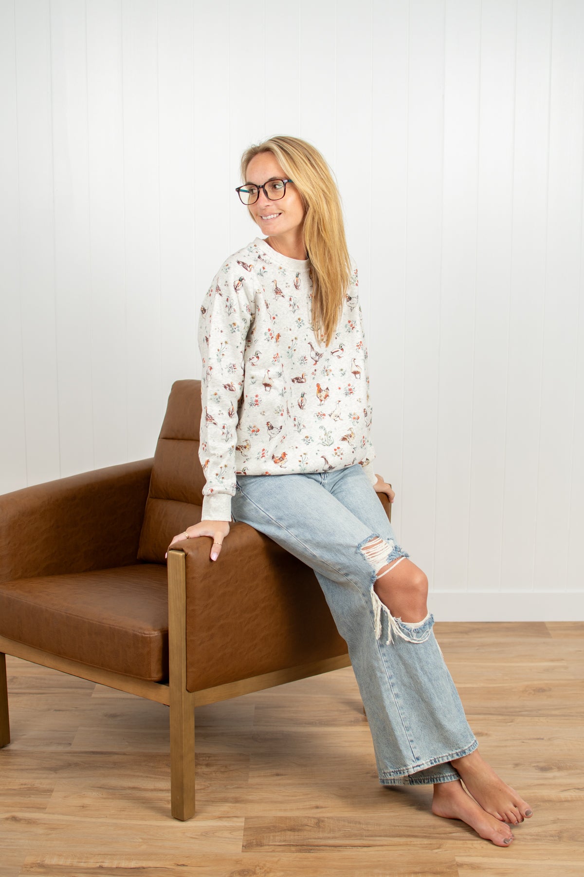 Ducks & Chickens Floral Print Sweatshirt