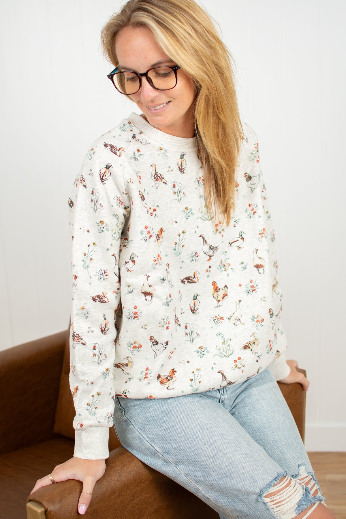 Ducks & Chickens Floral Print Sweatshirt