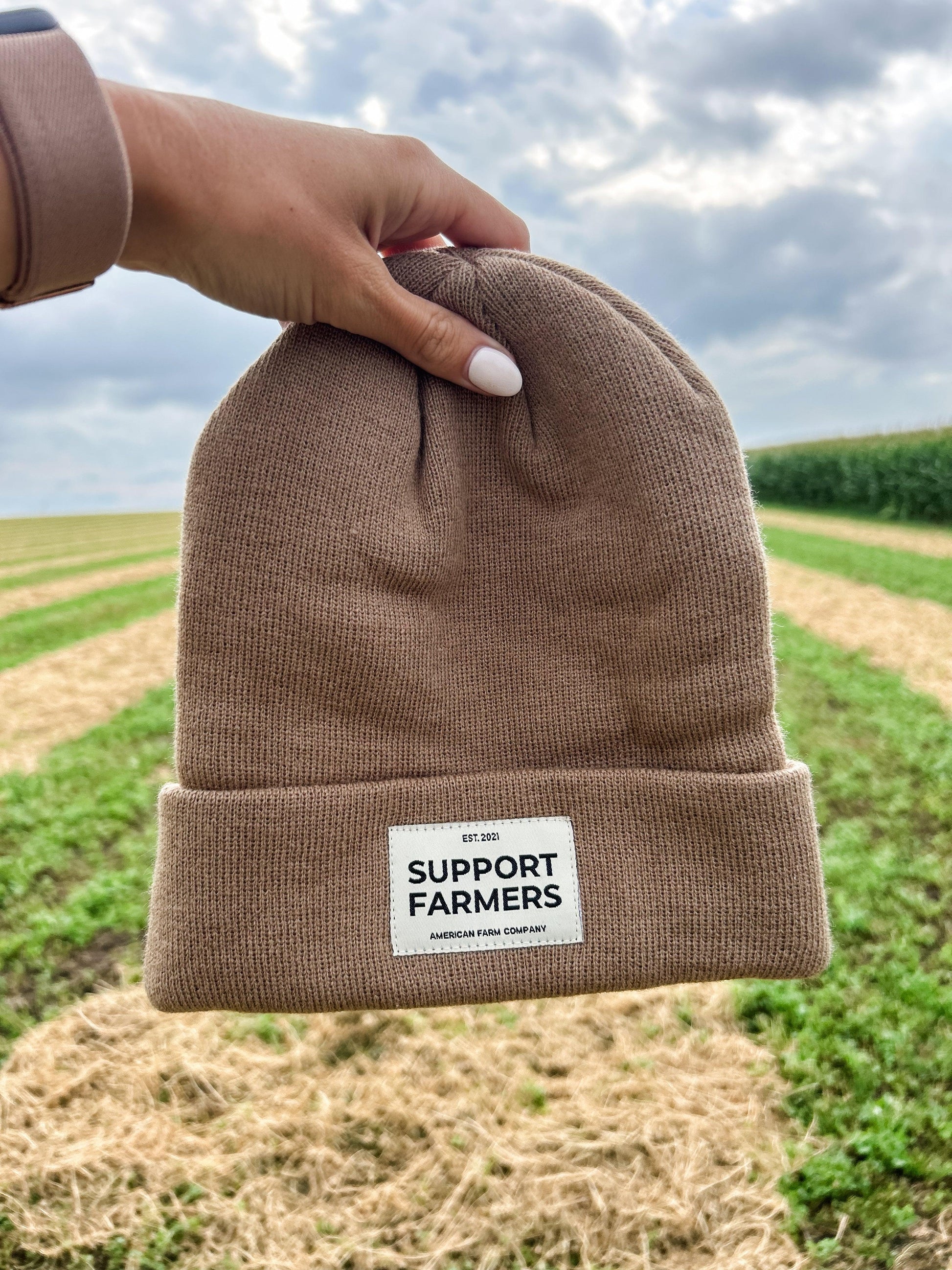 Khaki ‘Support Farmers’ Beanie - American Farm Company