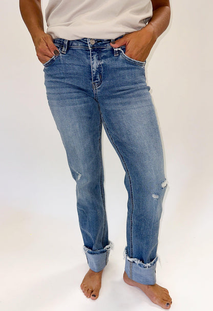 LOVERVET: Mid Rise Cuffed Straight Jeans - American Farm Company