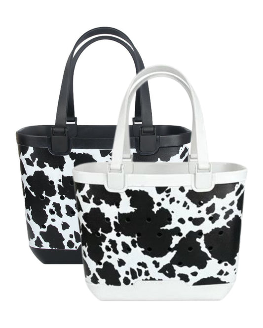 *PREORDER* Cow Print Rubber Tote Bag - Large
