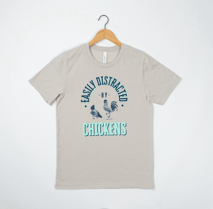 'Easily Distracted by Chickens' Light Grey Tee