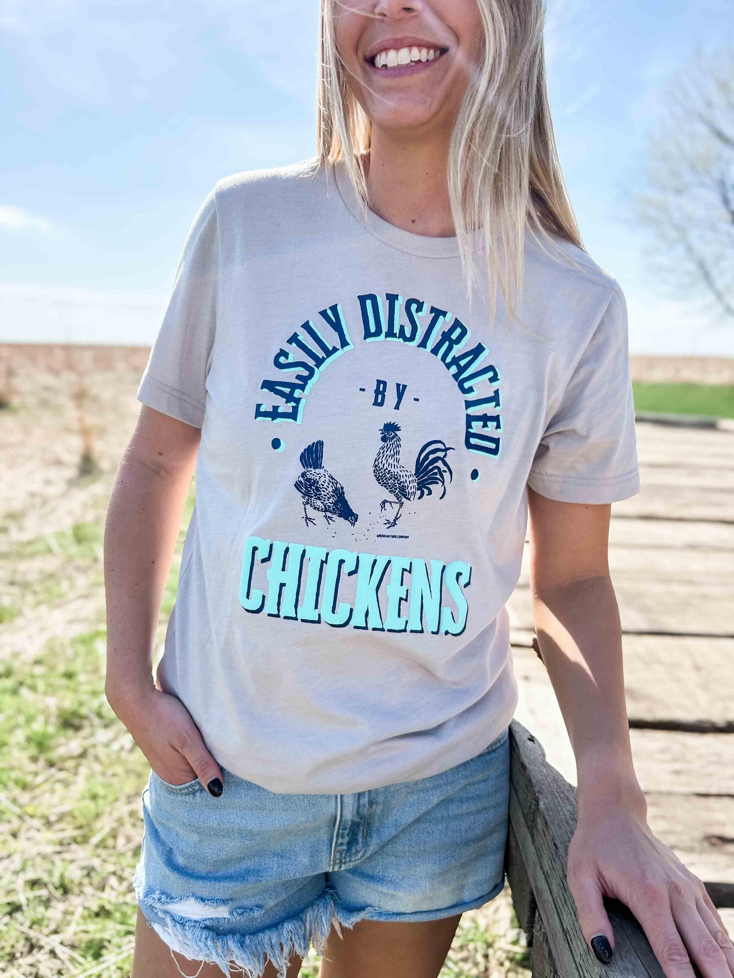 'Easily Distracted by Chickens' Light Grey Tee