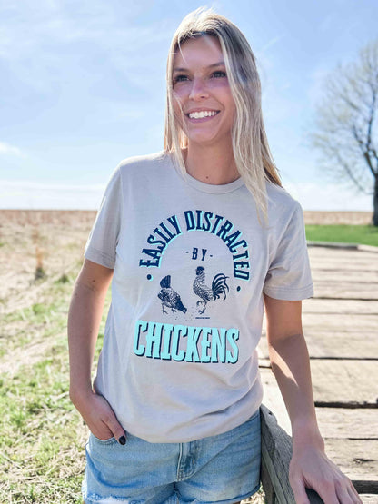 Easily Distracted by Chickens Light Grey Tee - American Farm Company