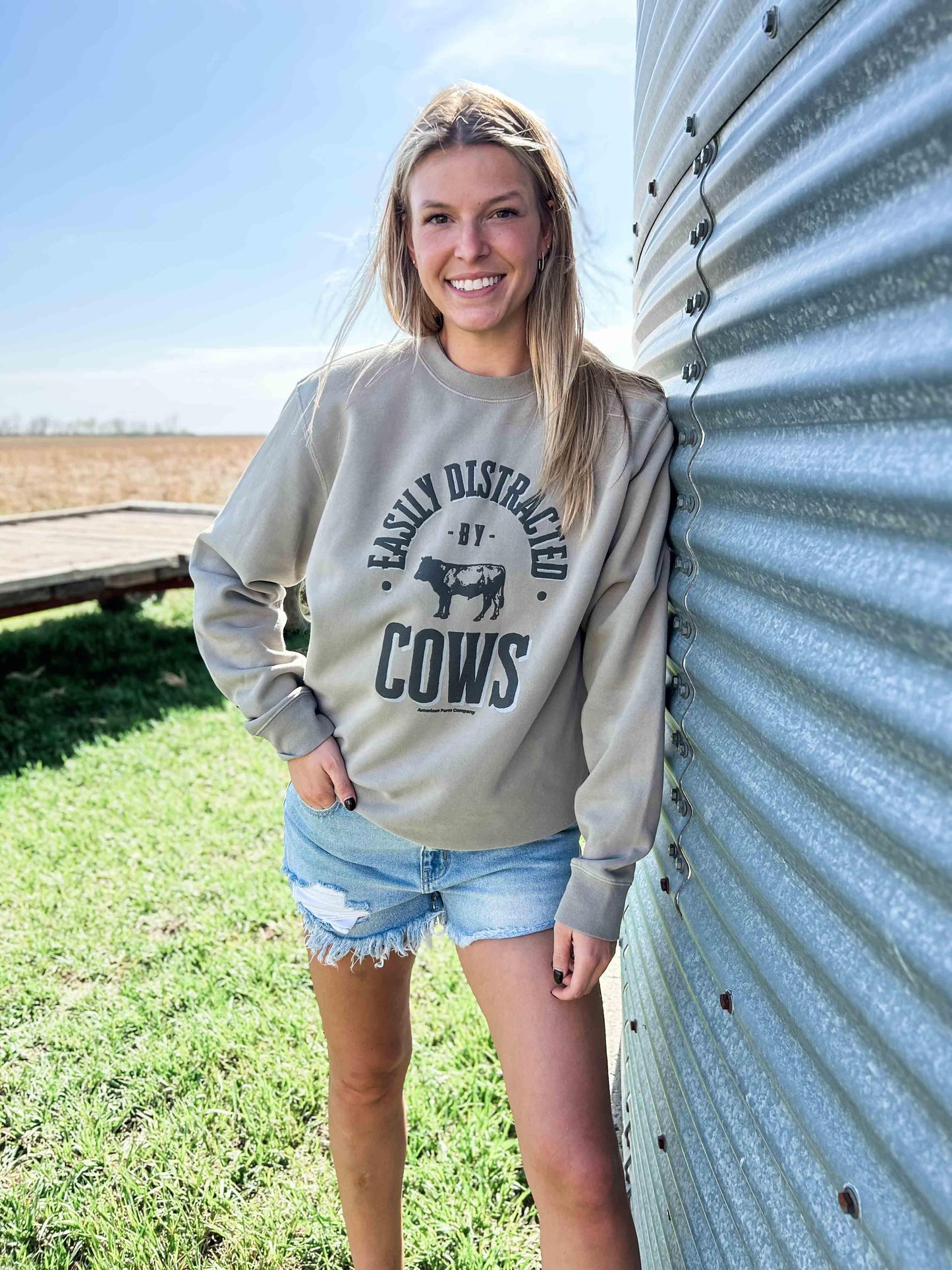 Easily Distracted by Cows Grey Crewneck - American Farm Company