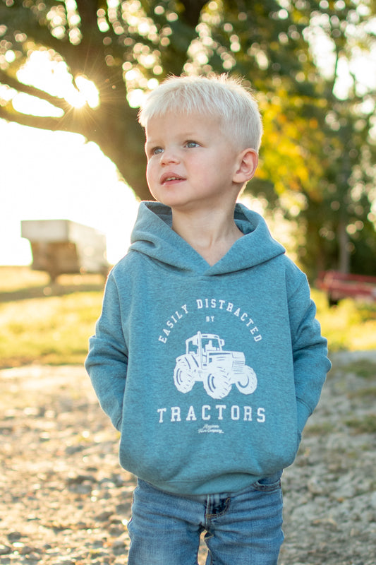 'Easily Distracted by Tractors' Toddler/Youth Blue Hoodie