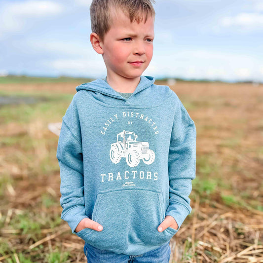 Easily Distracted by Tractors Toddler/Youth Blue Hoodie - American Farm Company