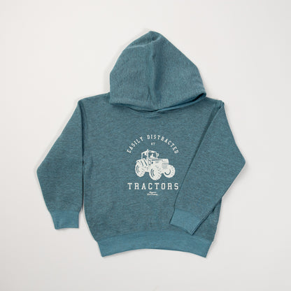 'Easily Distracted by Tractors' Youth and Toddler Blue Hoodie
