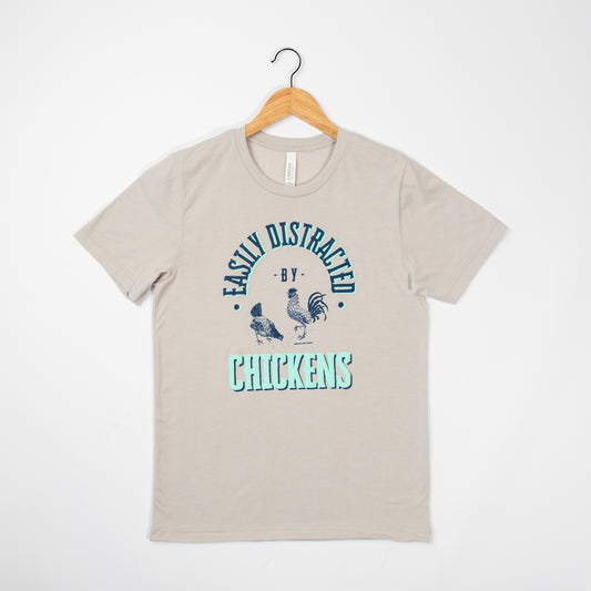 Easily Distracted by Chickens Light Grey Tee