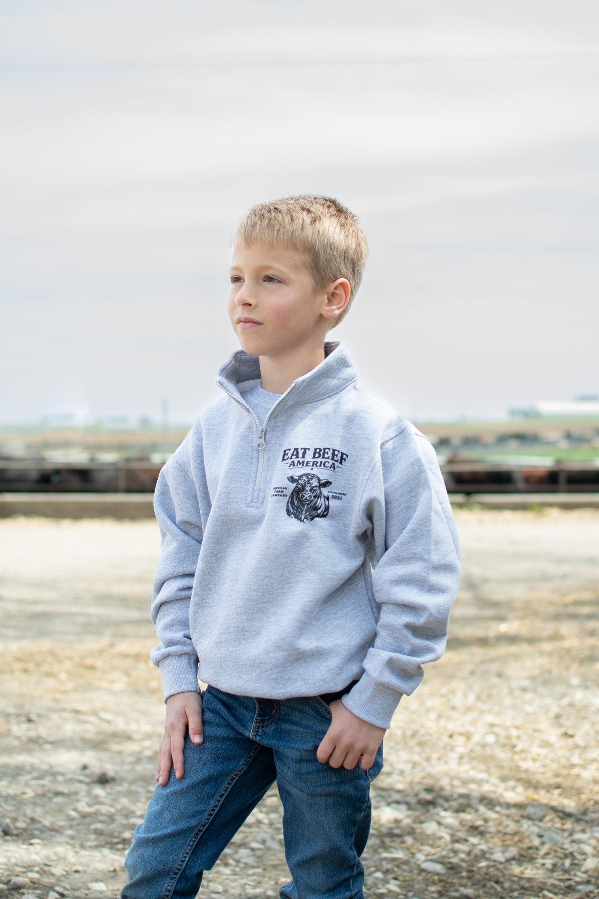 'Eat Beef America' Gray Youth 1/4 Zip