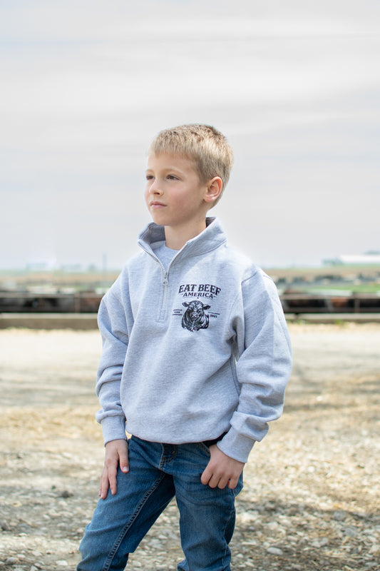 'Eat Beef America' Gray Youth 1/4 Zip
