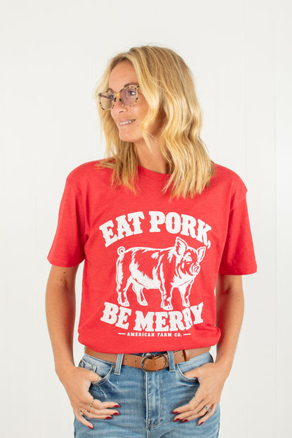 'Eat Pork, Be Merry' Adult T-Shirt