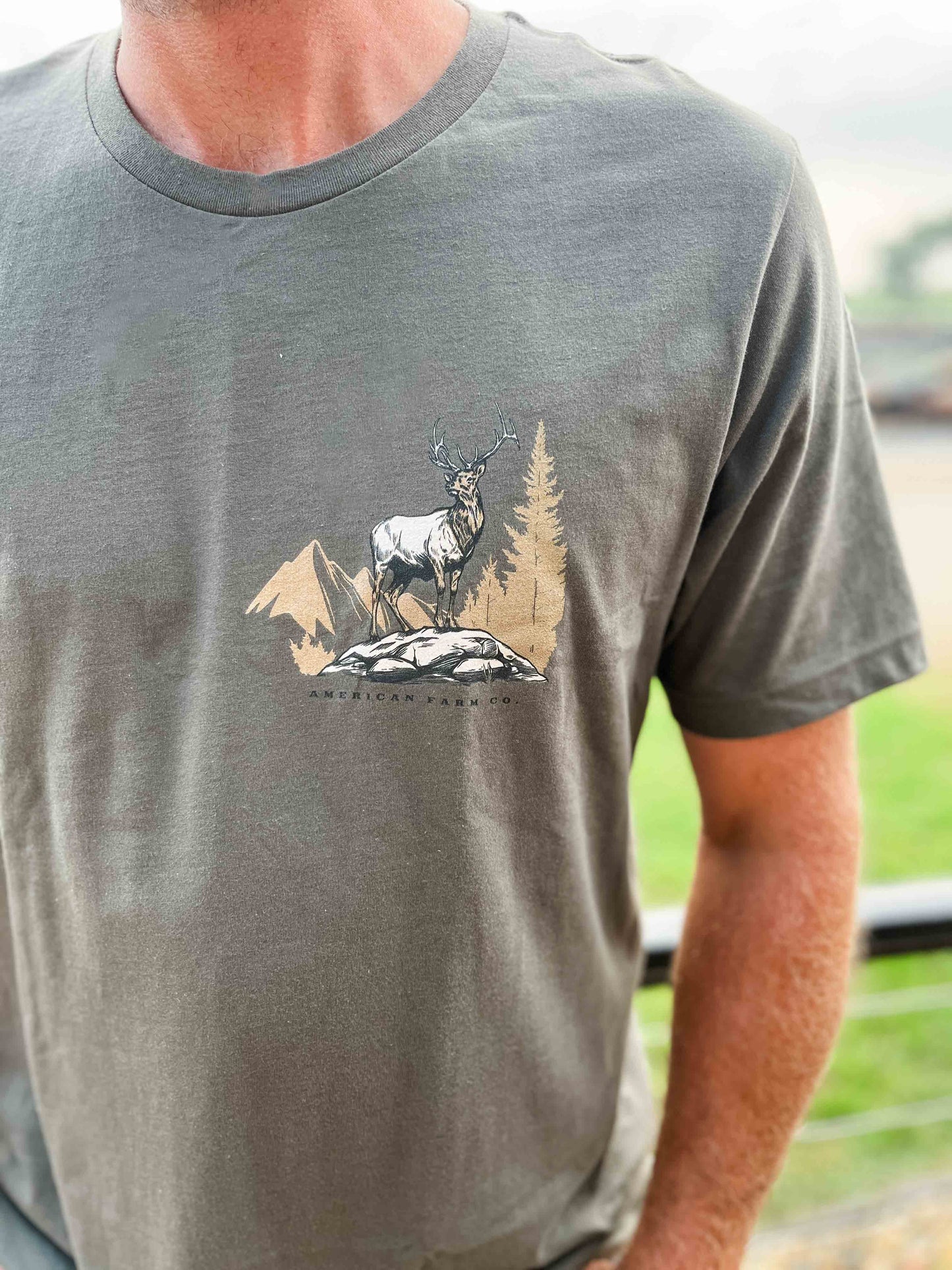 Elk Landscape Olive Tee - American Farm Company