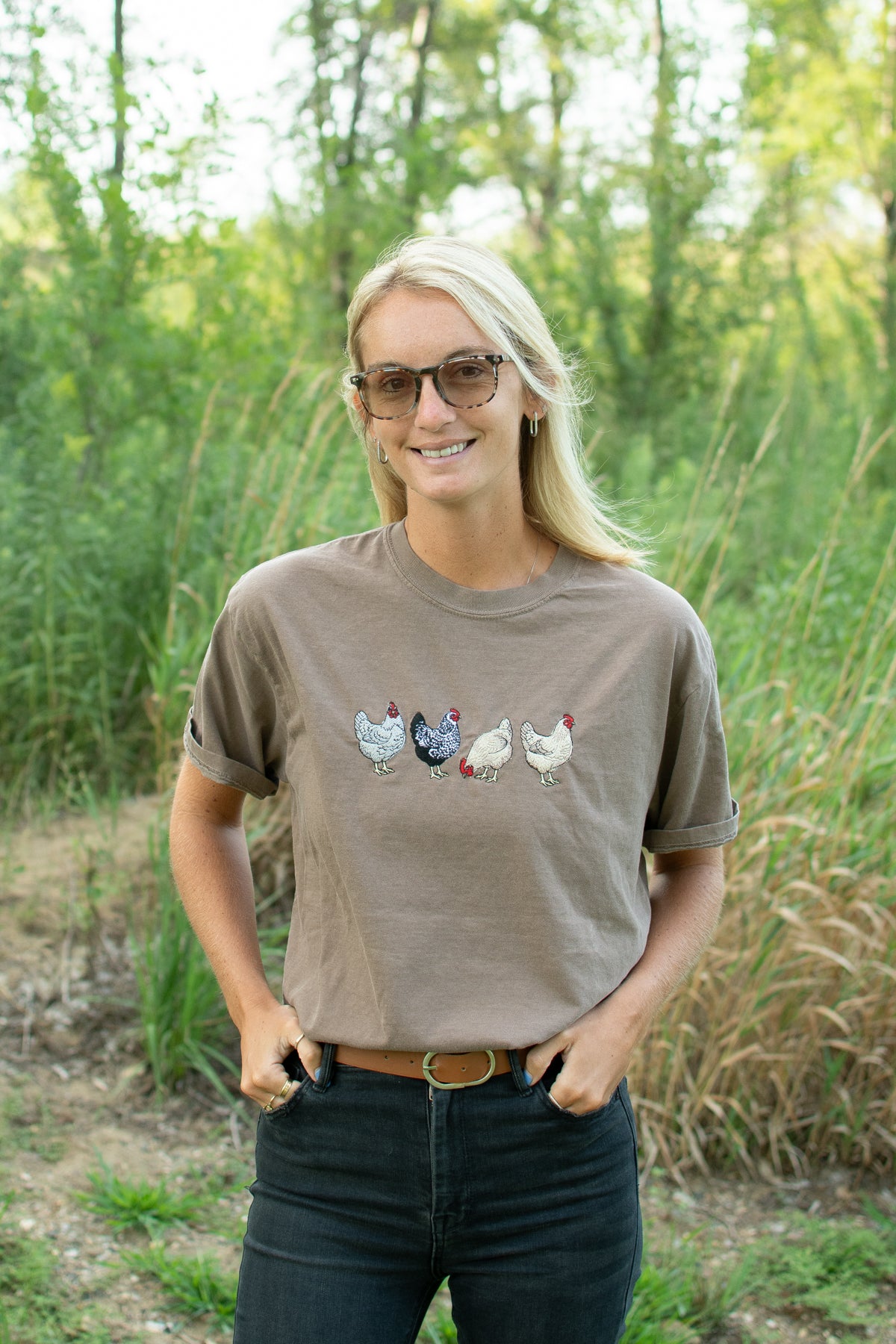 Embroidered Chicken Adult T-Shirt