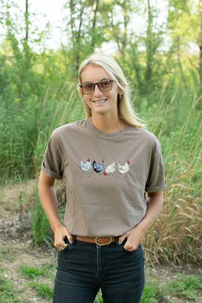 Embroidered Chicken Adult T-Shirt