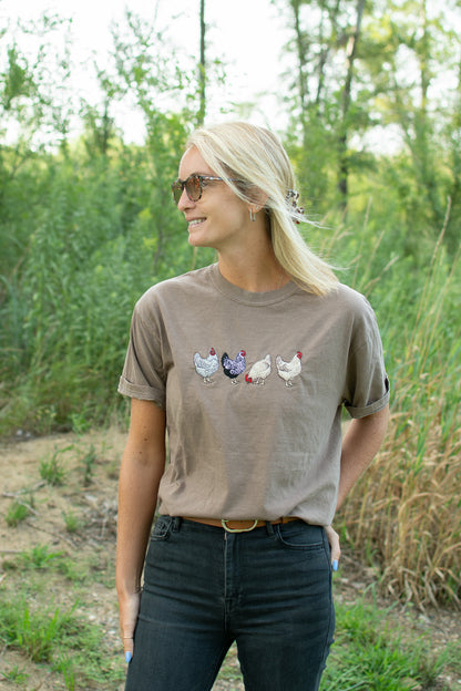 Embroidered Chicken Adult T-Shirt