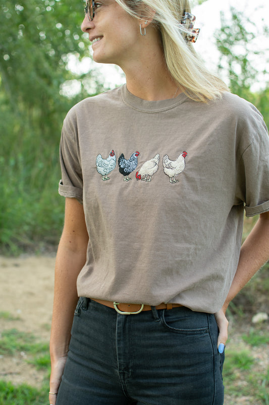 Embroidered Chicken Adult T-Shirt