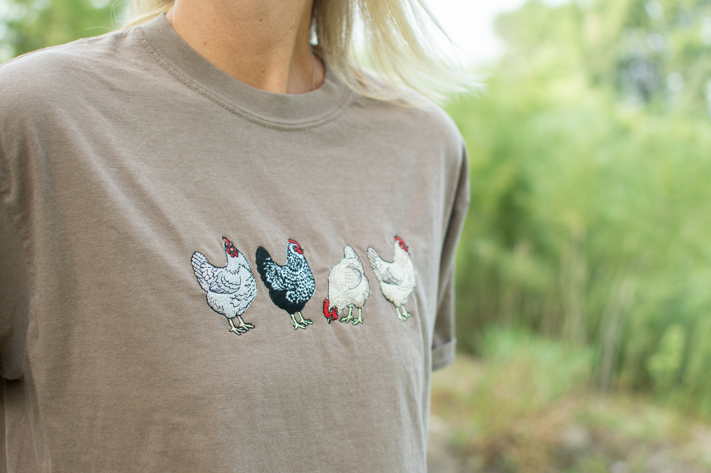 Embroidered Chicken Adult T-Shirt