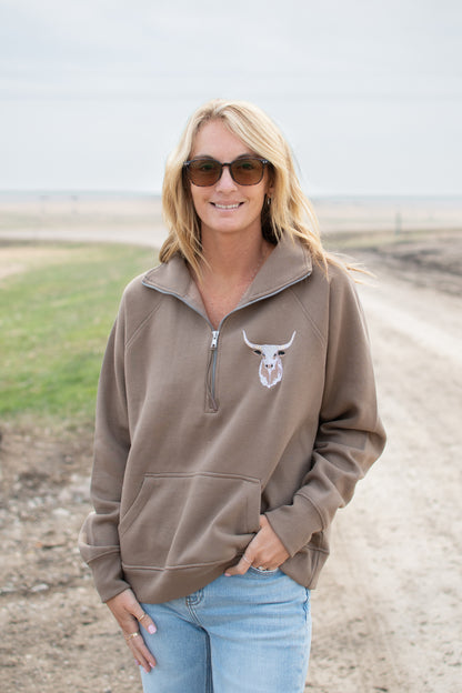 Embroidered Longhorn Brown 1/4 Zip