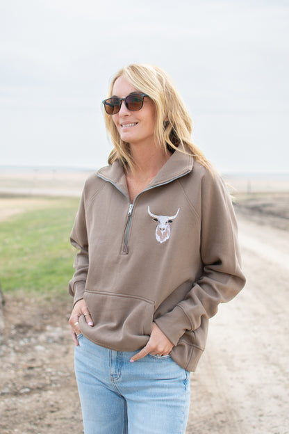 Embroidered Longhorn Brown 1/4 Zip