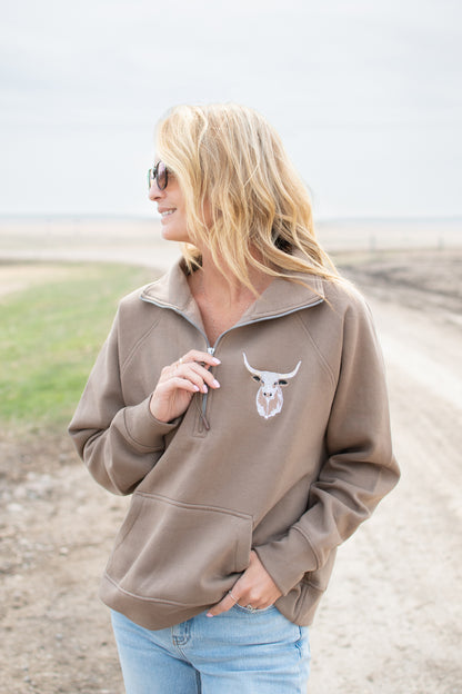 Embroidered Longhorn Brown 1/4 Zip