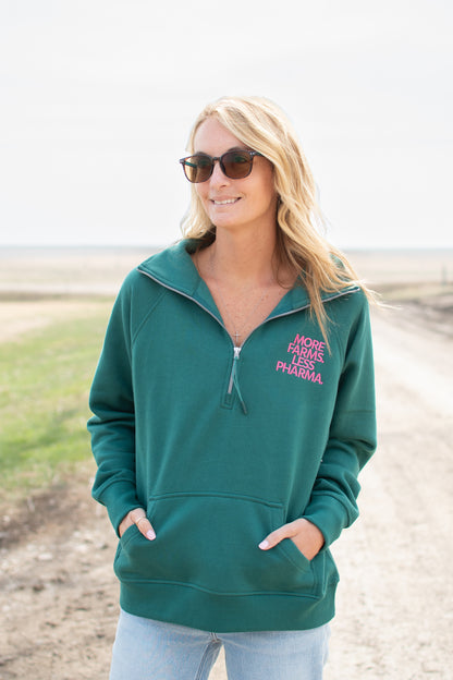 Embroidered 'More Farms. Less Pharma.' Green 1/4 Zip