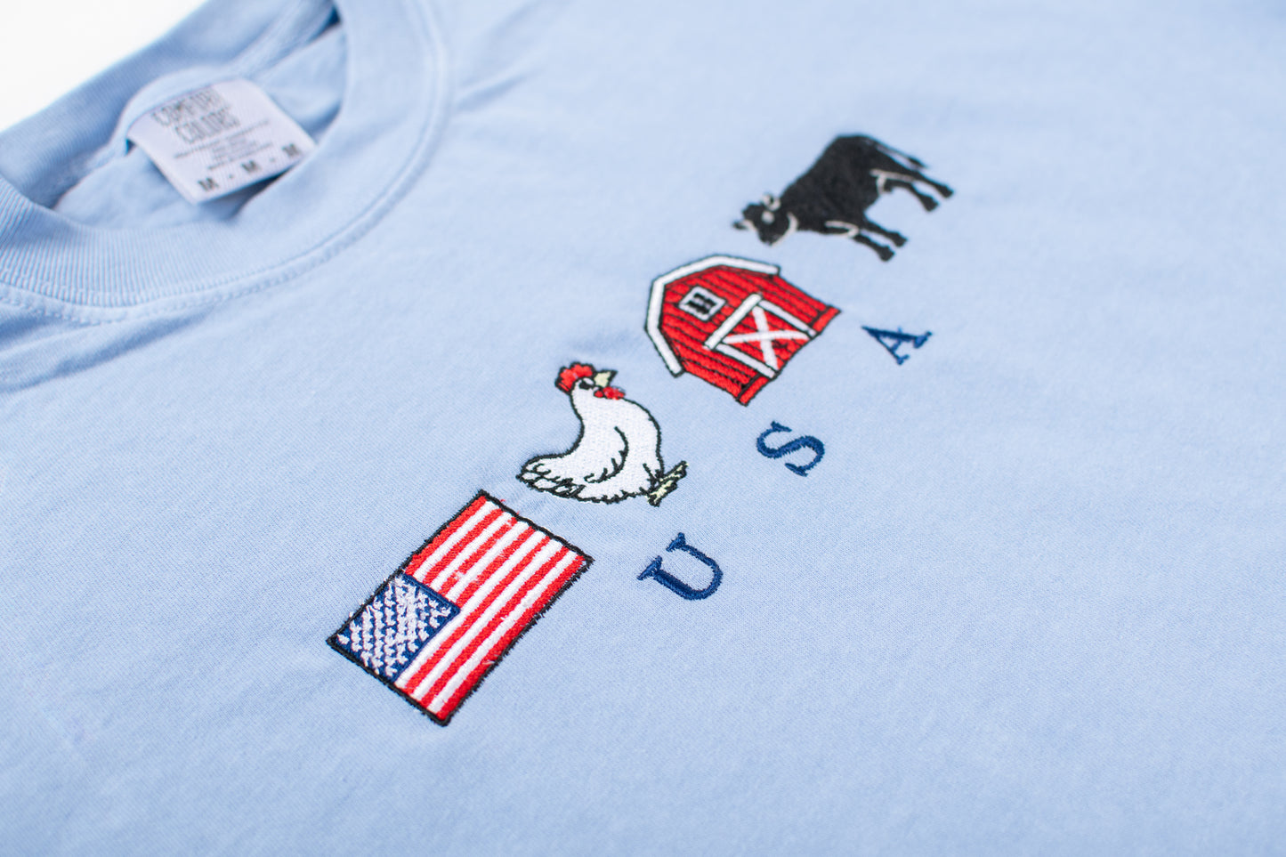 Embroidered 'USA' Farm Life Blue Tee