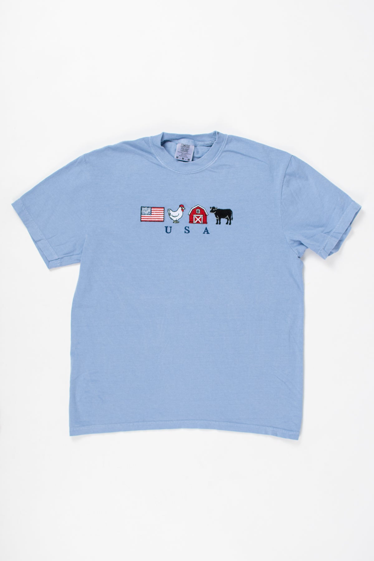 Embroidered 'USA' Farm Life Blue Tee