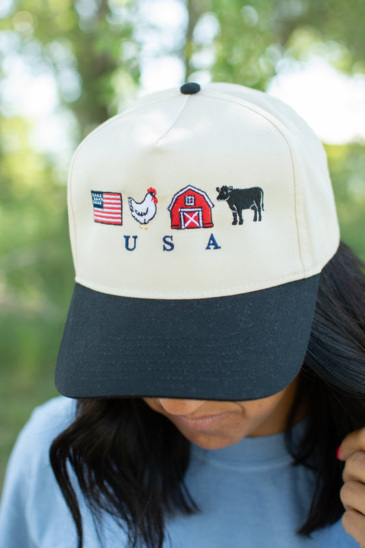 ‘USA’ Farm Life Embroidered Trucker Hat
