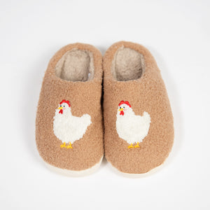 Brown Fuzzy Chicken Slippers - Kids