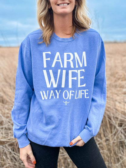 Farm Wife Way of Life Blue Crew