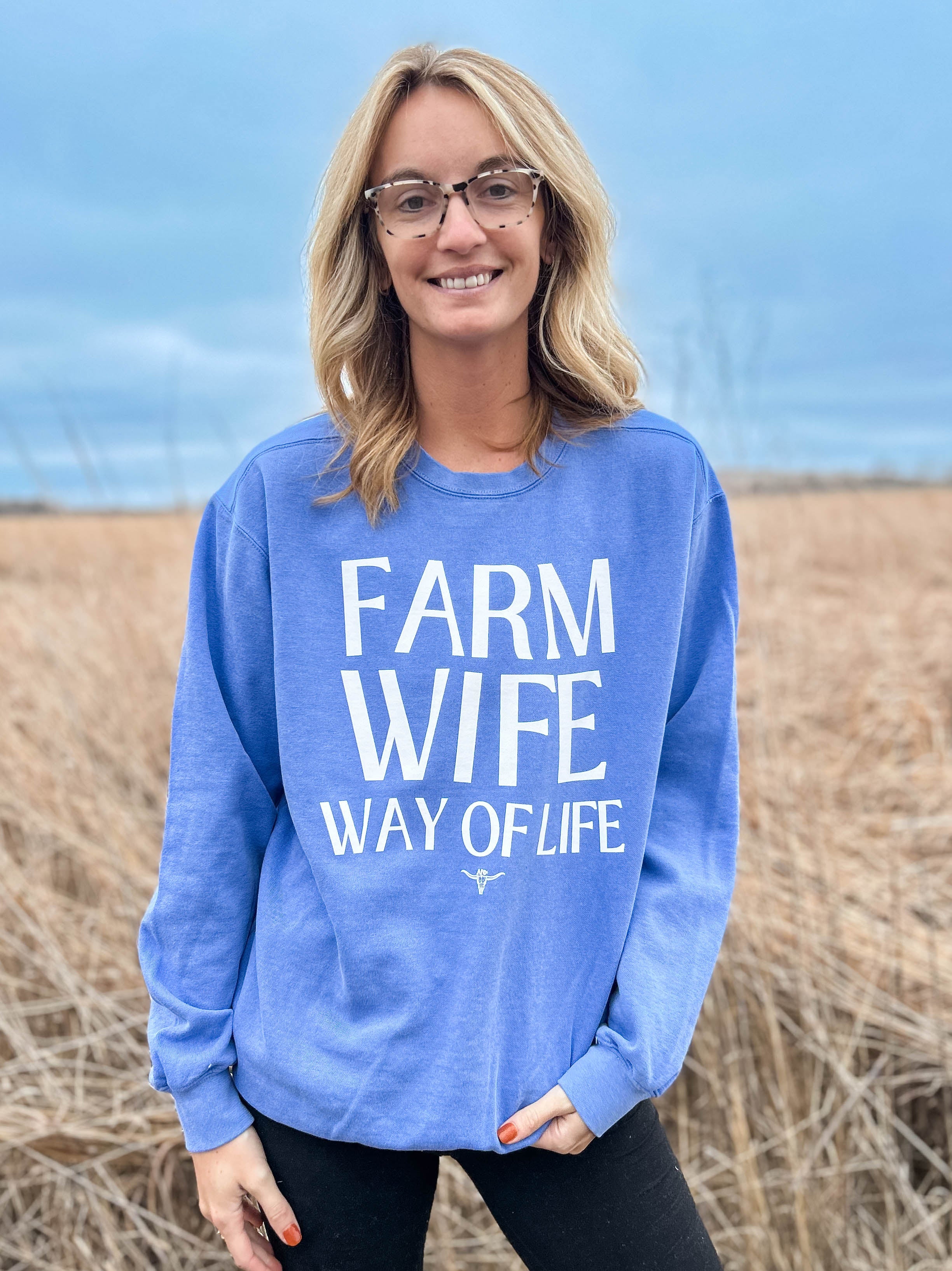 'Farm Wife Way of Life' Blue Crew