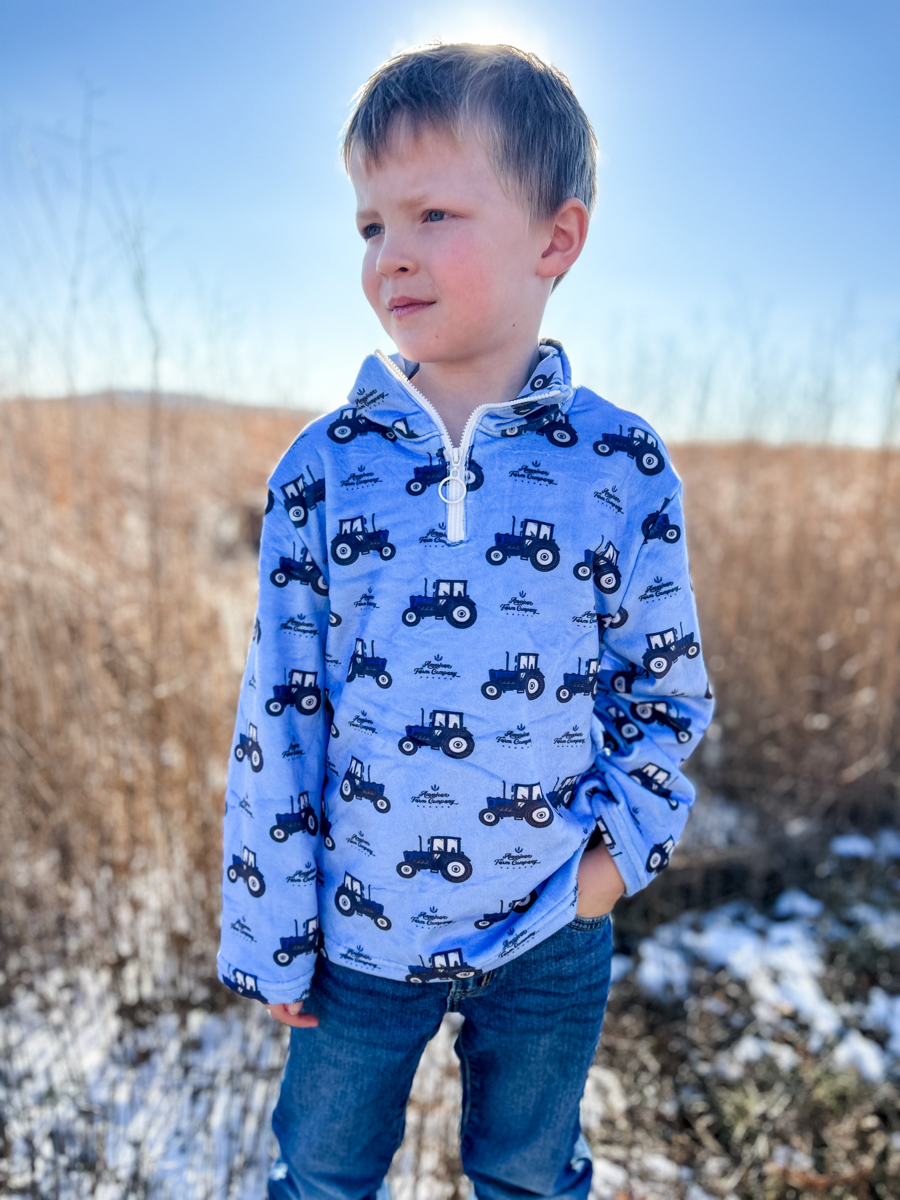 Blue Tractor 1/4 Zip-Toddler/Youth
