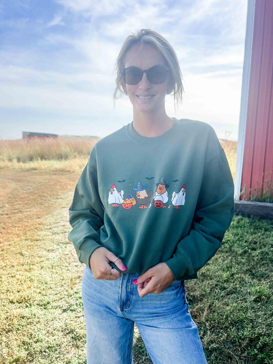 Fall Chickens Olive Crewneck - American Farm Company
