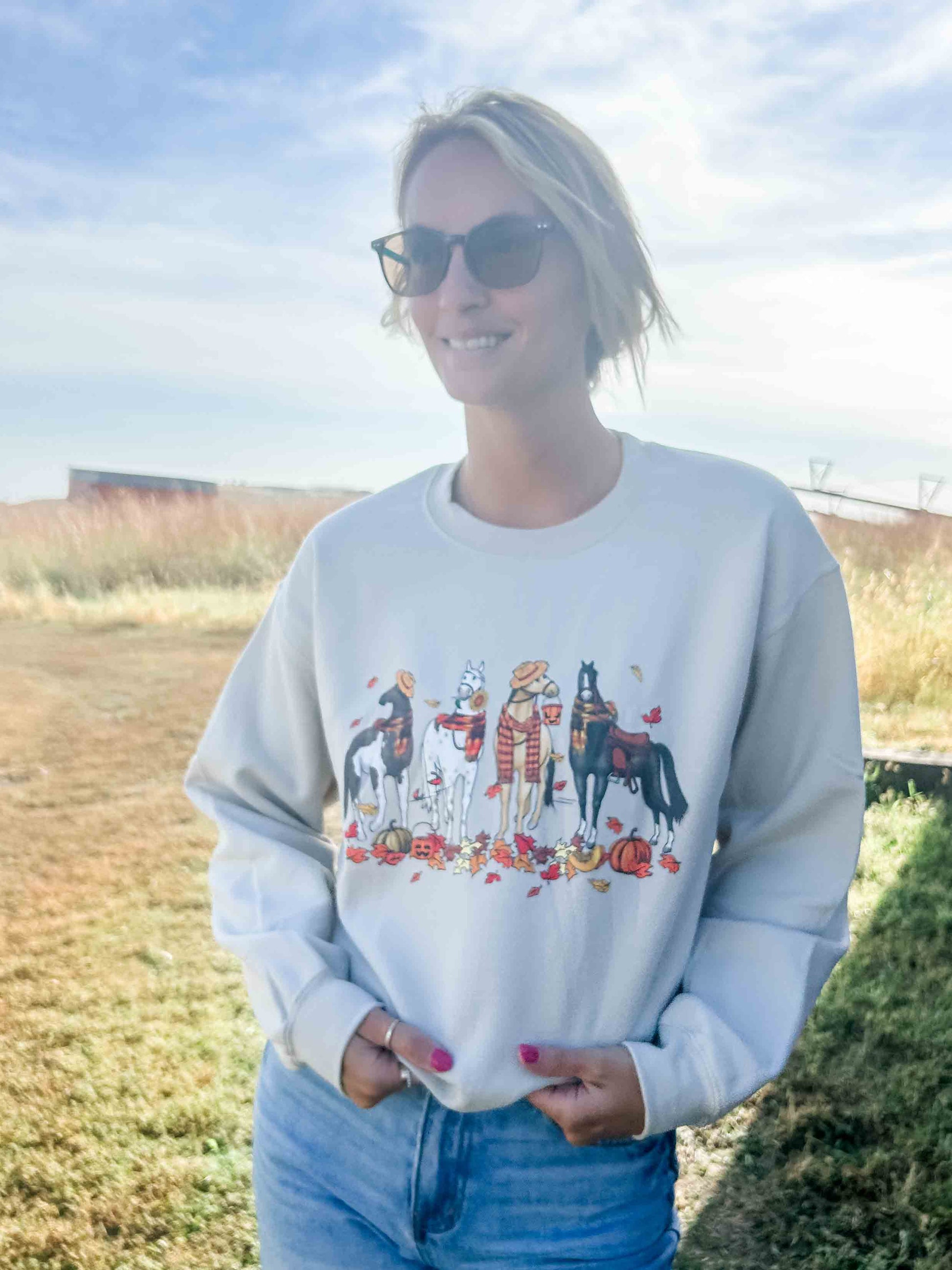 Fall Horses Tan Crewneck - American Farm Company