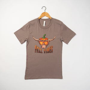 Fall Vibes Highland Cow Brown Tee - American Farm Company