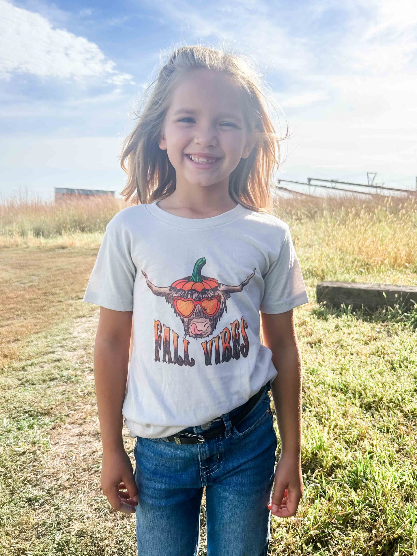 Fall Vibes Highland Cow Youth Tee - American Farm Company