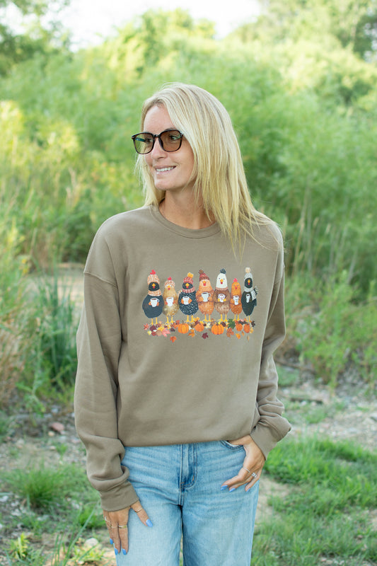 Fall Chickens, Coffee, & Pumpkins Adult Crewneck