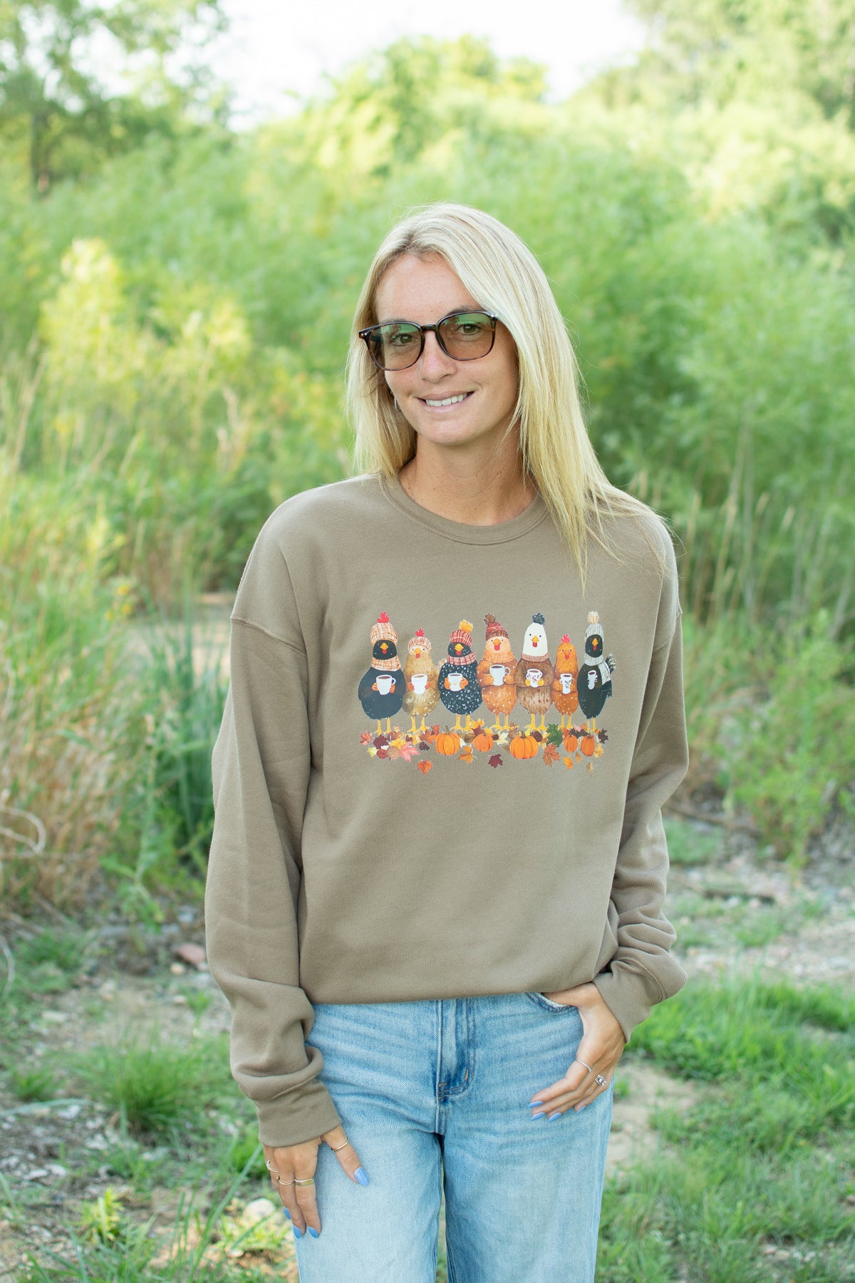 Fall Chickens, Coffee, & Pumpkins Adult Crewneck
