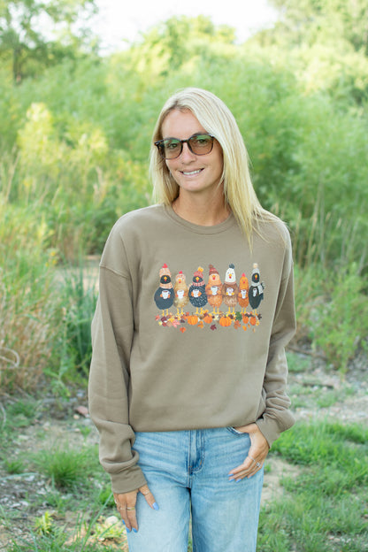 Fall Chickens, Coffee, & Pumpkins Adult Crewneck