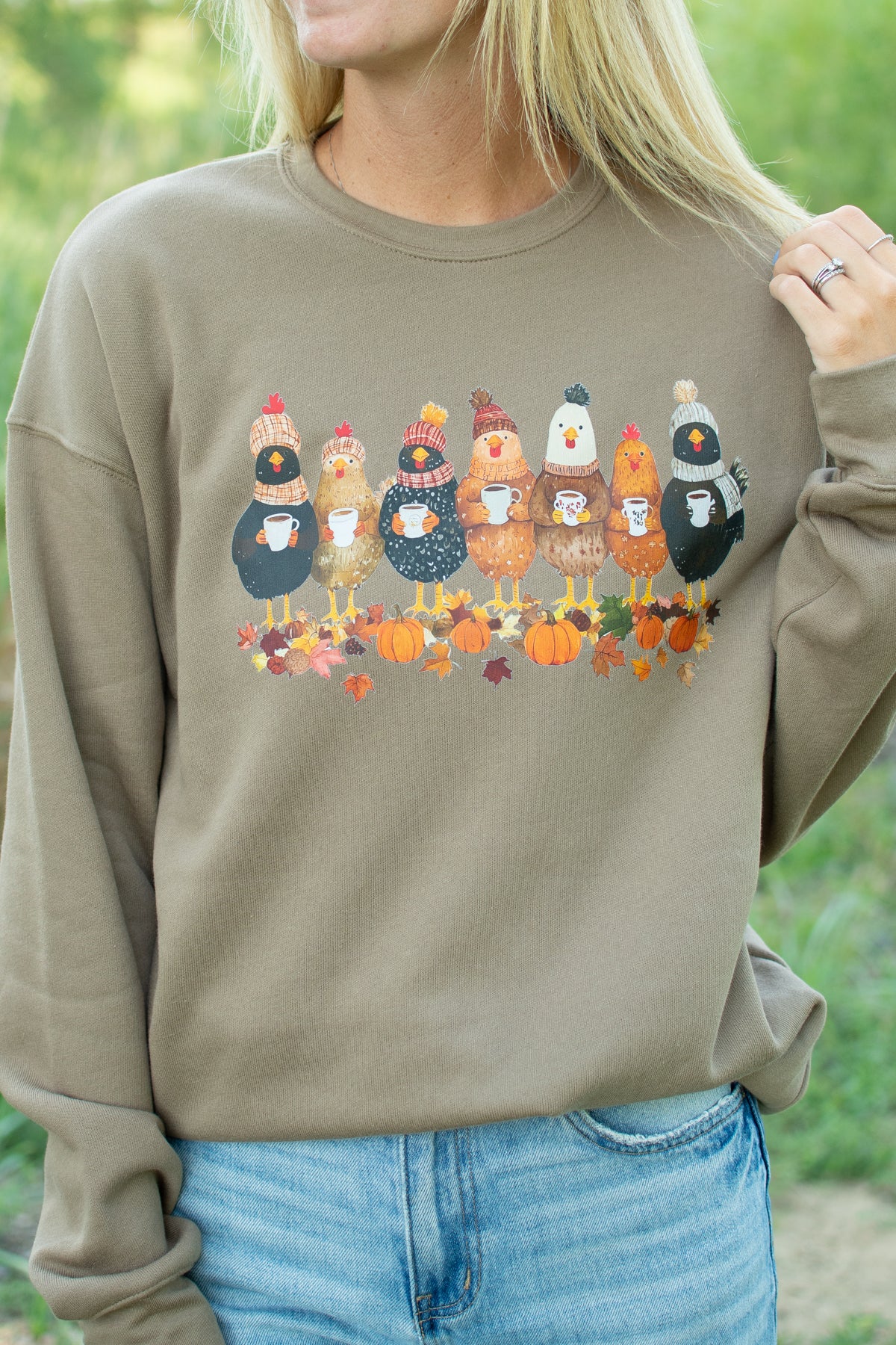 Fall Chickens, Coffee, & Pumpkins Adult Crewneck