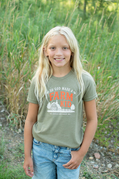 Fall 'So God Made a Farm Kid' Toddler/Youth T-Shirt - Olive
