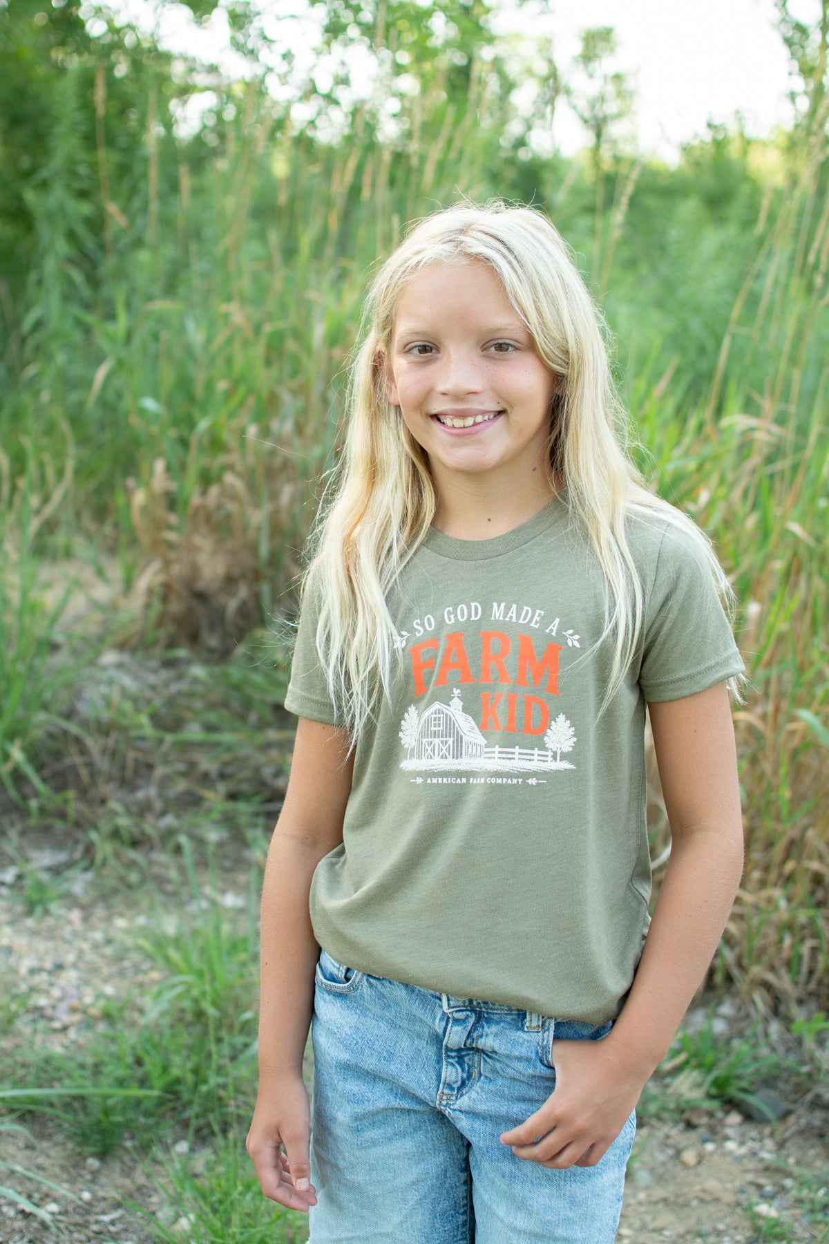 Fall 'So God Made a Farm Kid' Toddler/Youth T-Shirt - Olive